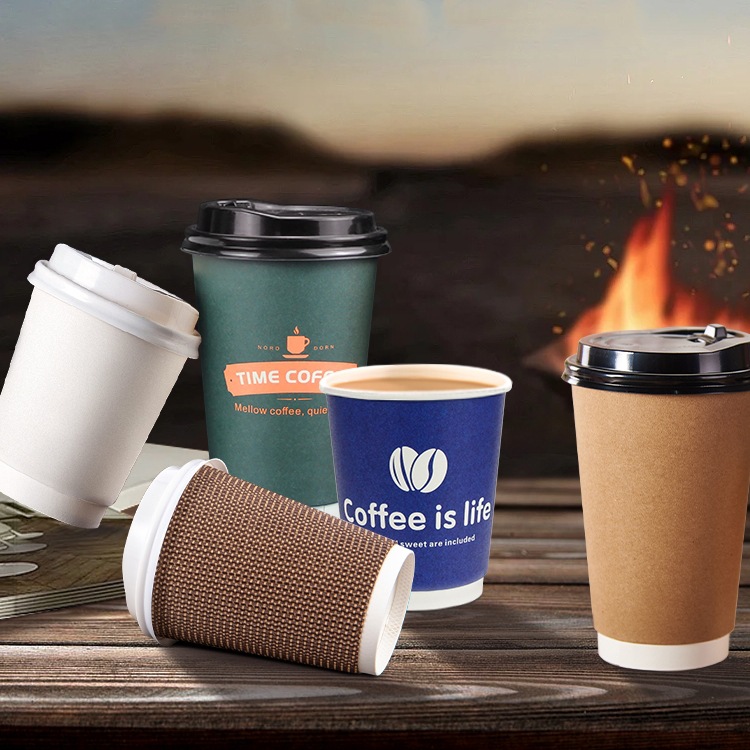 Disposable Coffee Cup Thickened High-End Degradable Commercial Take-Out Anti-Scalding Hot Drink Double-Layer Paper Cup Wholesale with Lid