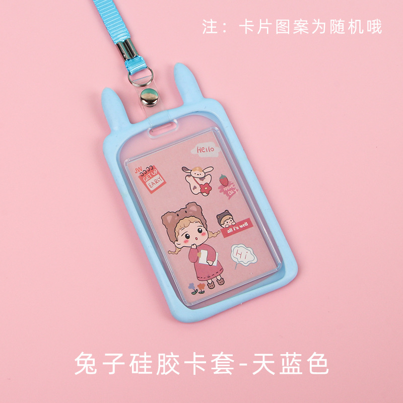 Picture of Ins Style Student Card Holder Creative Cute Halter Silicone Campus Badge Transparent Retractable Rope Id Holder Wholesale