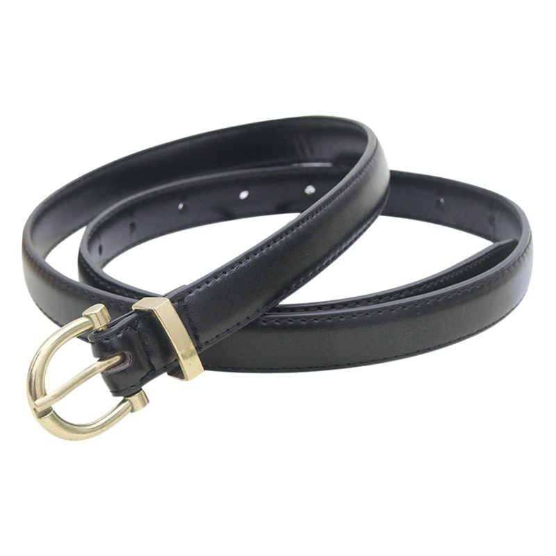 Self-Recommended Super Easy to Match Black Small Belt Simple Thin Belt Retro Gold Jeans with Ins Style Korean Women