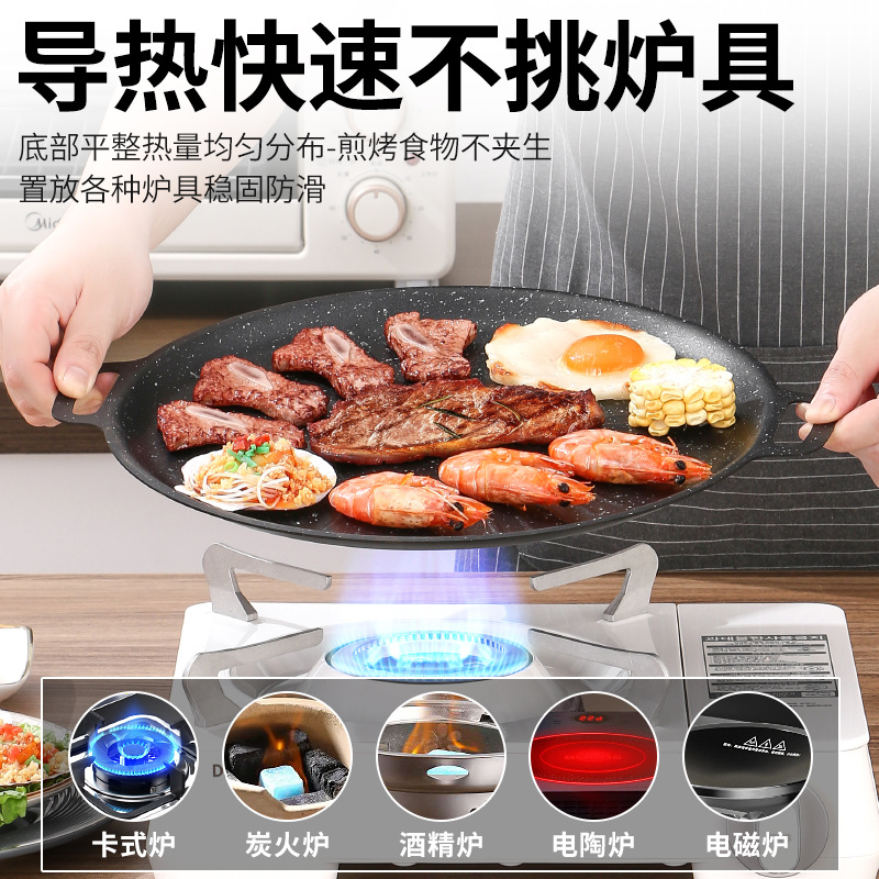 Picture of Outdoor Grill Pan with Maifan Stone Non-Stick Korean Barbecue Grill Pan Teppanyaki Outdoor Frying Pan Cassette Stove Camping Barbecue Grill Pan