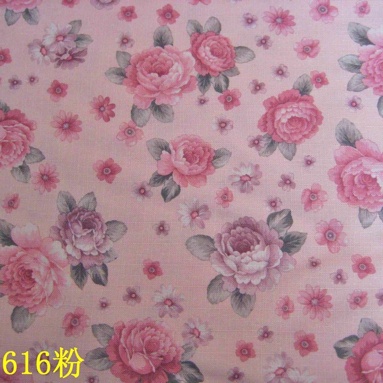 Spot Wholesale Bamboo and Linen Printed Cloth Pink Bottom Rose Table Flag Tablecloth Fabric Wide Printed Polyester Cross Grids