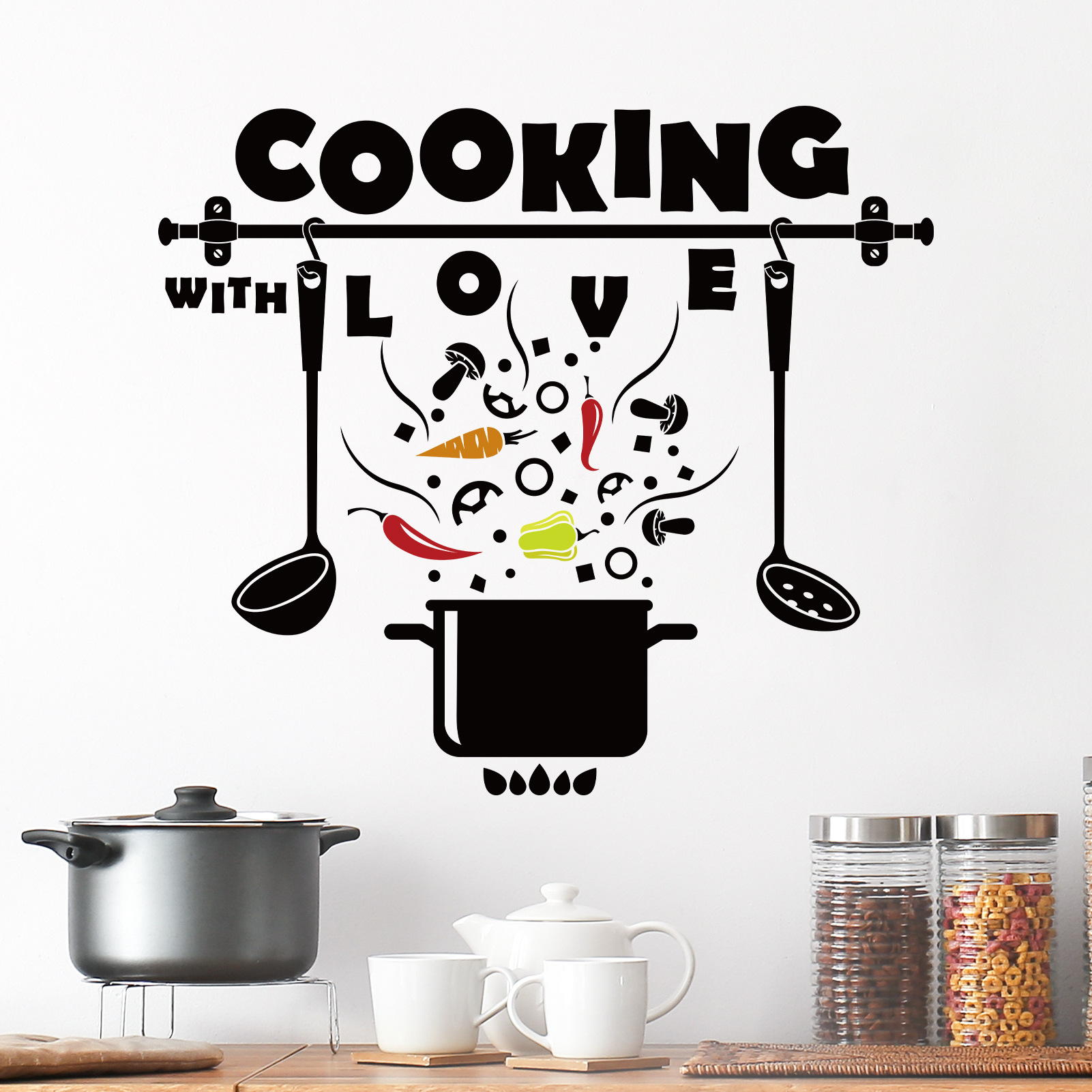 Ms-Cf018 Kitchenware English Slogan Cookinglove Living Room Kitchen Home Decoration Wall Stickers Kitchen Stickers