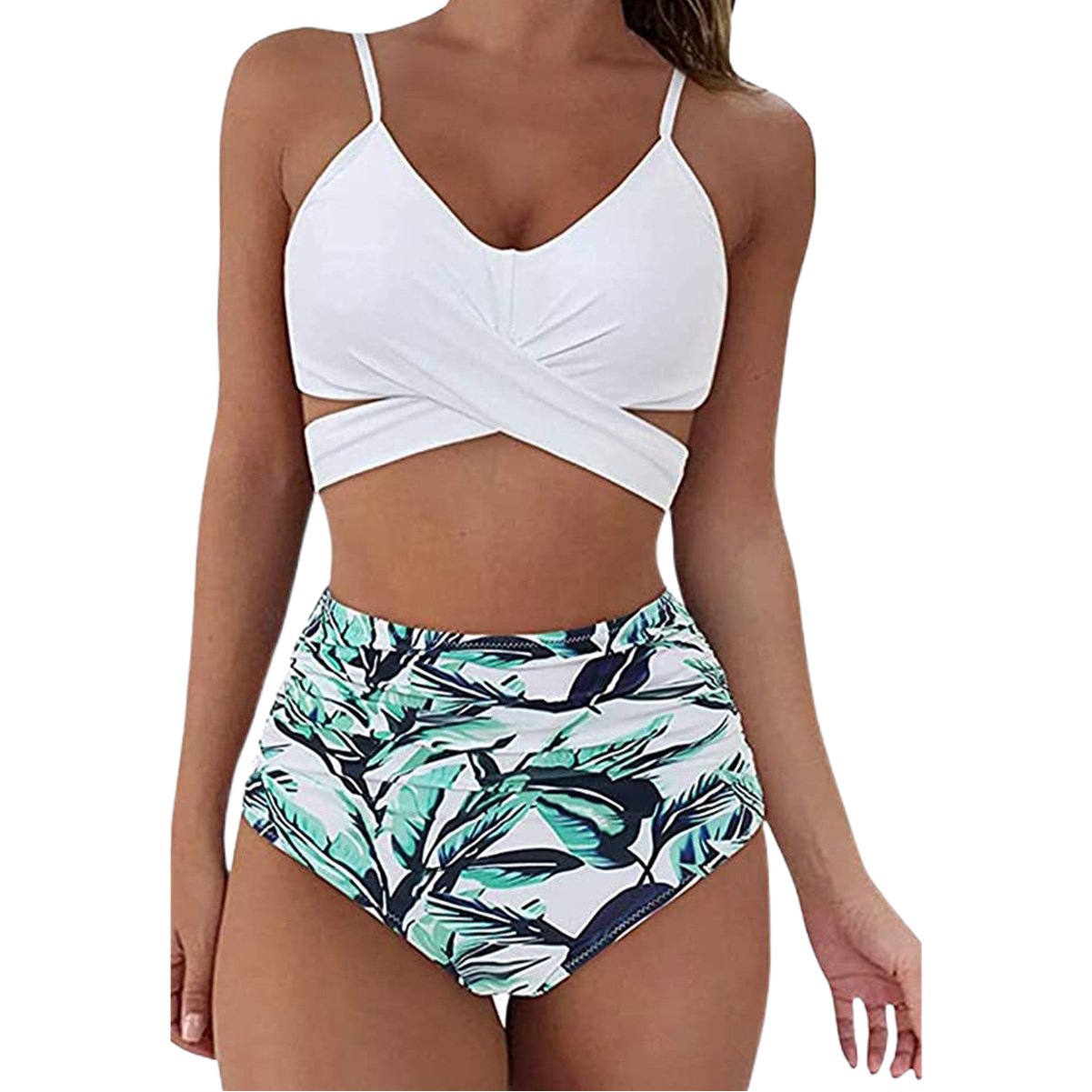 2023 European and American Swimwear New High Waist Split Women Sexy High Waist Cross Backless Printed bikini bikini