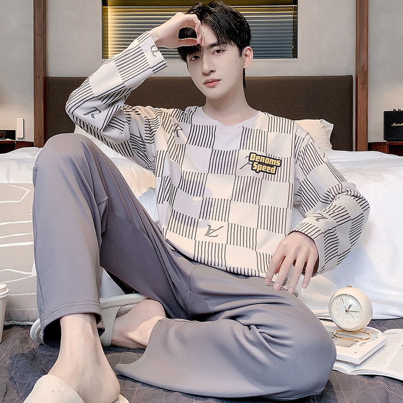 Picture of Men's Pajamas Spring and Autumn New Cotton Long-sleeved Trousers Men's Youth Casual High-end Home Clothes suit
