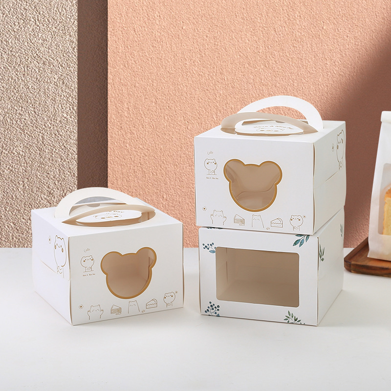 Wholesale 4 inch dessert portable cake box window small 6 mousse cheese cheese pastry box with bottom tray