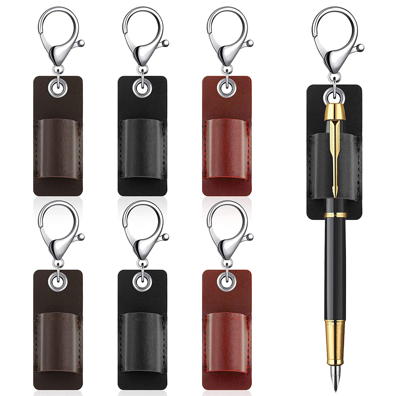 Creative Portable Leather Pen Holder PU Leather Badge Pencil Holder Simple Pencil Storage Cover Glasses Hanging Cover