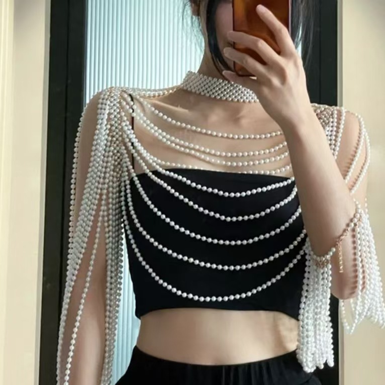Hand-Woven Pearl Finger Chain Bra Chain Shoulder Chain Body Chain Stage Performance Clothing Accessories Body Chain