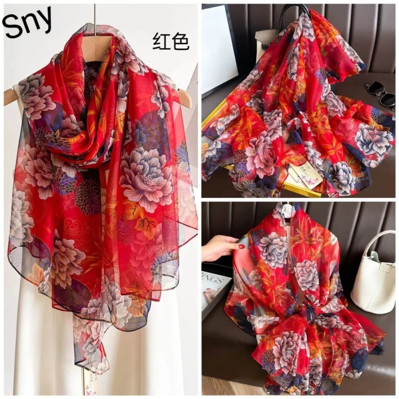 Picture of Spring and Summer New Soft Yarn Sunscreen Shawl Summer Thin Imitation Silk Long Silk Scarf Fashion Printed Flower Scarf