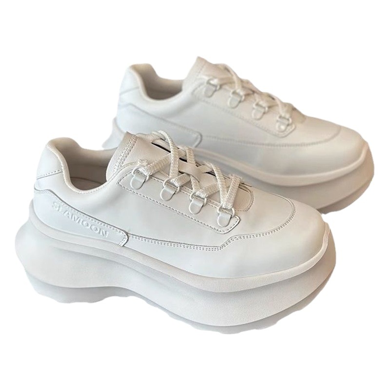 Thick-Soled Genuine Leather Fashion Sneakers for Women 2025 Autumn and Winter New Niche Platform Shoes Increased Lace-Up Lightweight Casual Shoes
