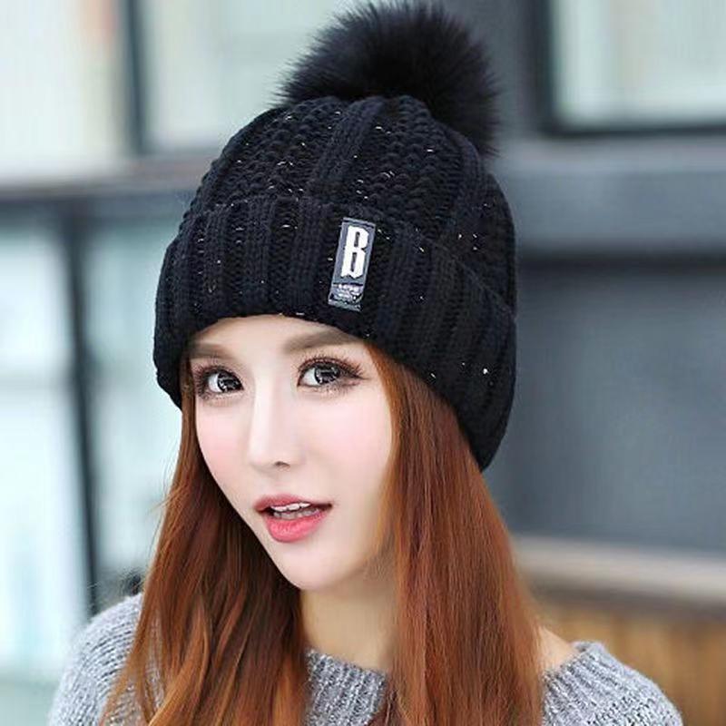 Picture of Hat Women's Autumn and Winter Velvet Thickeneded Korean Style Versatile Warm Cycling Women's Knitted Cold-Proof Hat Ear Protection Hat