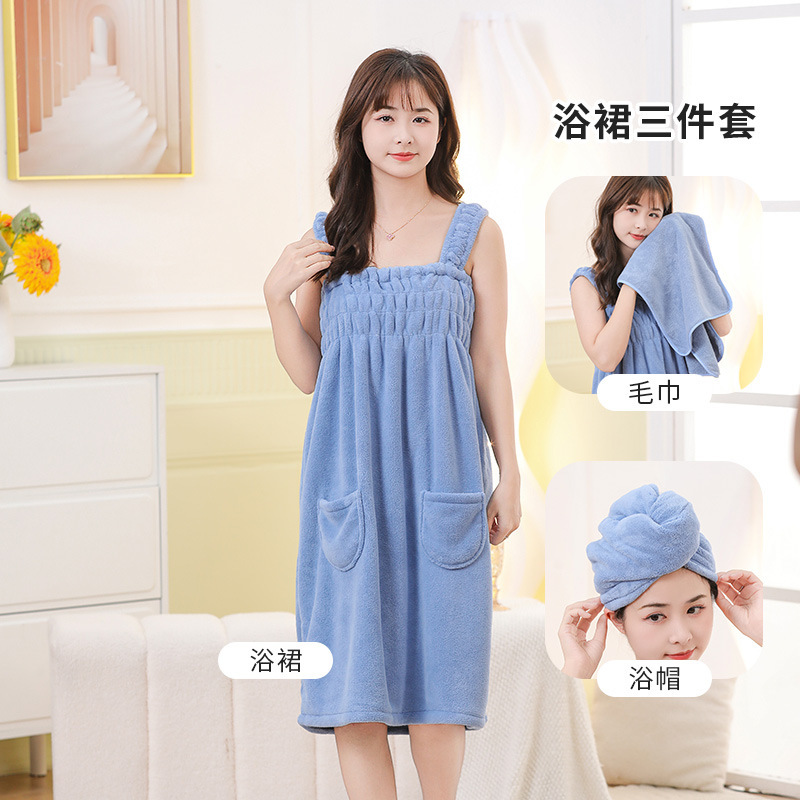 Picture of Coral Velvet Bath Skirt for Women, Absorbent, Soft, Wearable Bath Towel, Bath Sling, Enlarged Vest, Adult Student Home Thickeneding