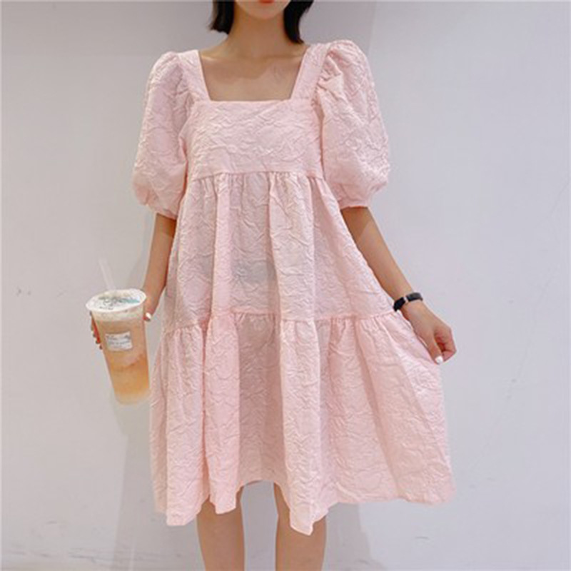Picture of Maternity Summer Square Collar Puff Sleeve dress Little Doll Dress Sweet Princess Dress Slim Belly Covering A- Line Dress
