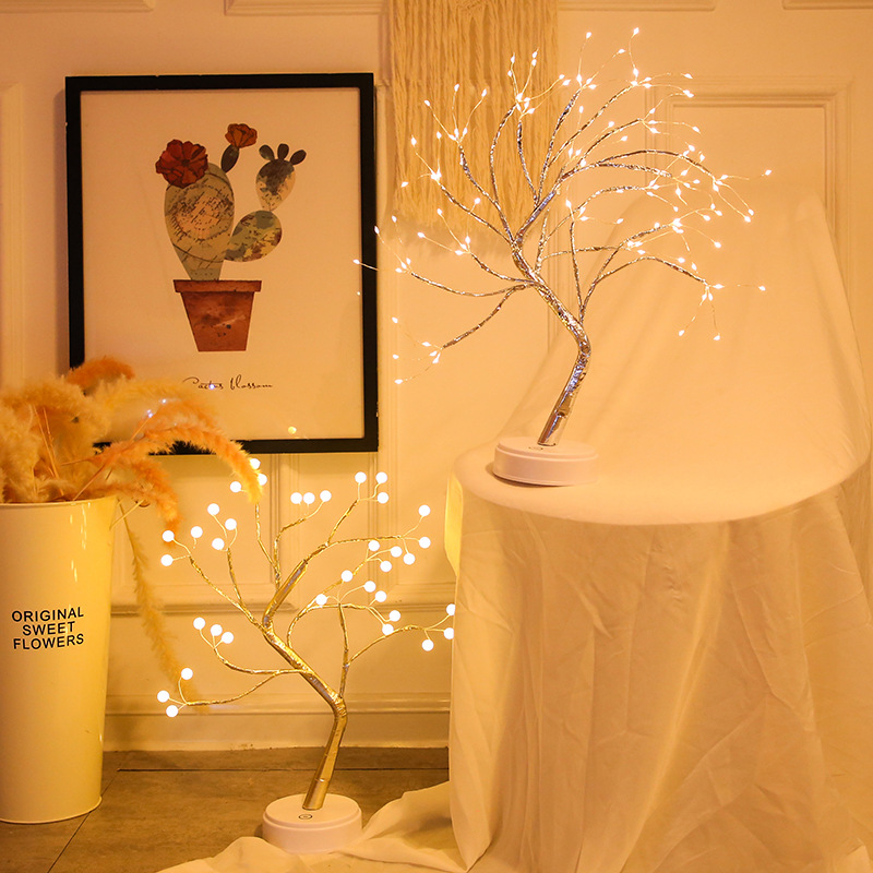 New Amazon Christmas New Lantern Led Copper Wire Lamp Pearl Tree Lamp Touch Switch Starry Night Light