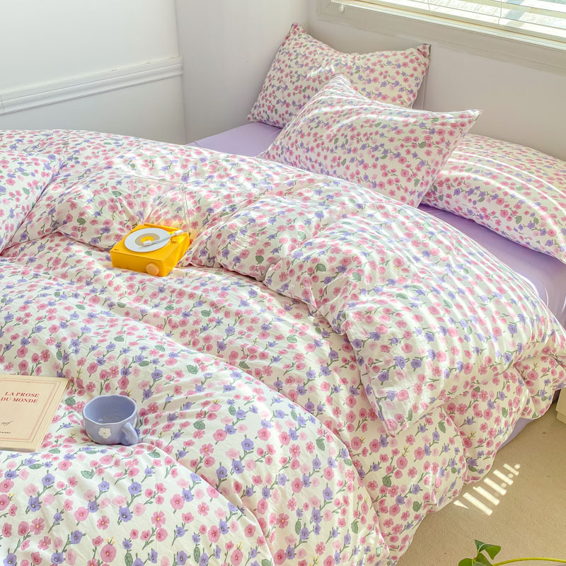Picture of Class A Mother and Infant Grade Washed Cotton Four-piece Set Cotton ins Style Cartoon Fresh Cotton Bed Cover Three-piece Set
