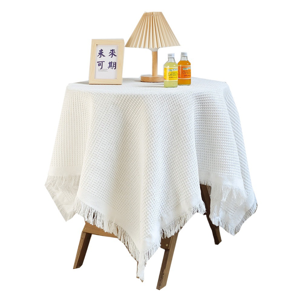 French cotton and linen tassel tablecloth ins style atmosphere photography background decorative cloth coffee table table mat round table tablecloth