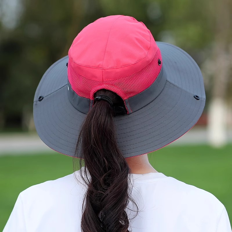 Picture of Cross-Border Summer Women's Outdoor Sun Hat Ponytail Hole Fisherman Hat Sun Protection Sun Hat Breathable Mountaineering Hat Parent-Child Style