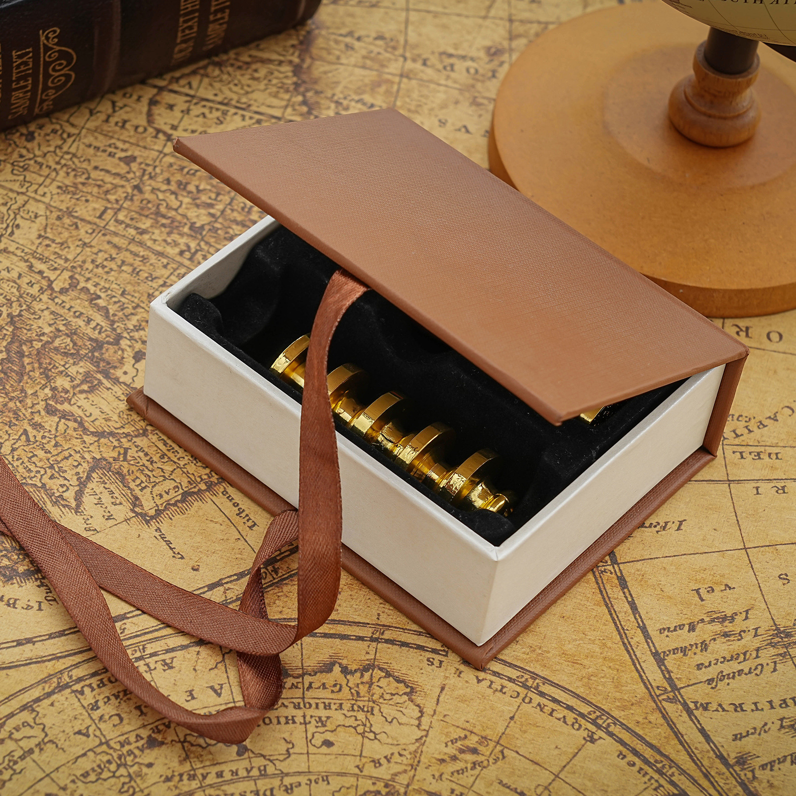 Fire paint seal set wooden handle alloy seal gift box European retro alloy head fire paint seal diy set box