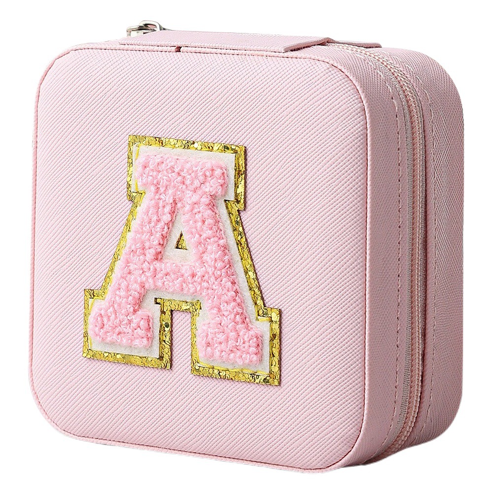 Simple embroidered letter jewelry box PVC jewelry box travel portable stud earrings necklace storage box in stock