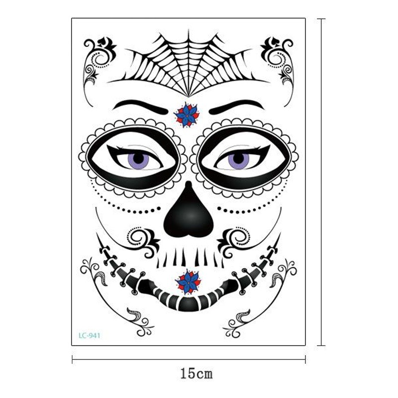 Cross-Border Waterproof Halloween Stickers Face Masquerade Face Stickers Mexican Day of the Dead Tattoo Stickers