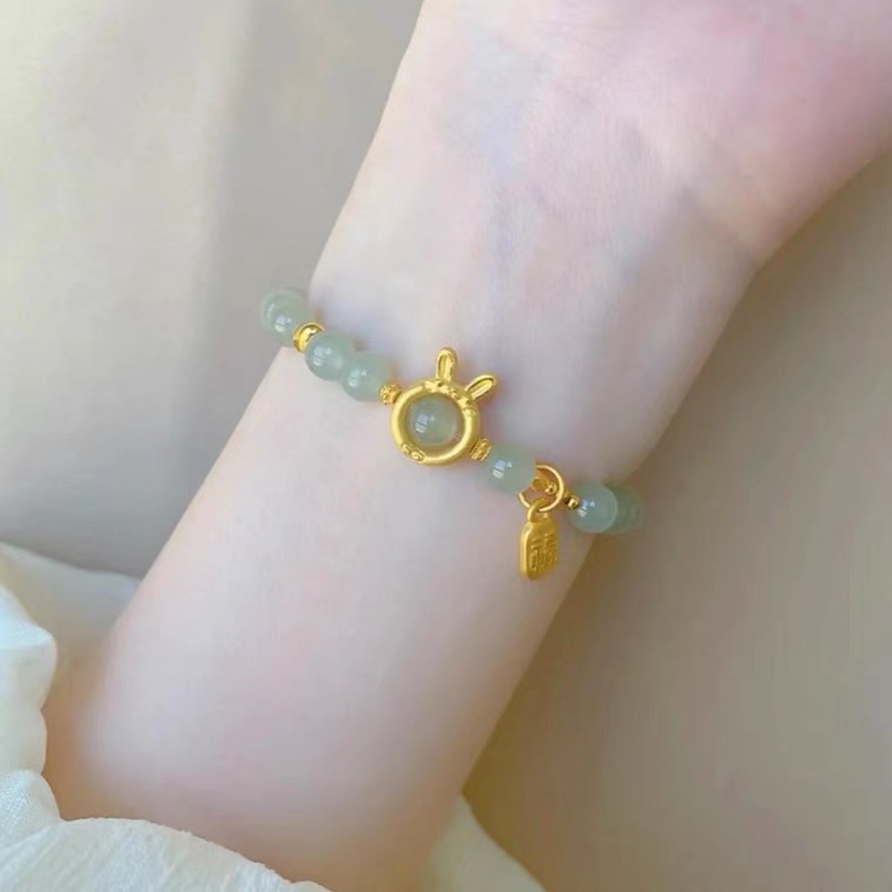 Zodiac Rabbit Shajin Bracelet Bunny Fu Brand Rabbit Ear Donut Imitation Hetian Jade Bracelet Small Gift