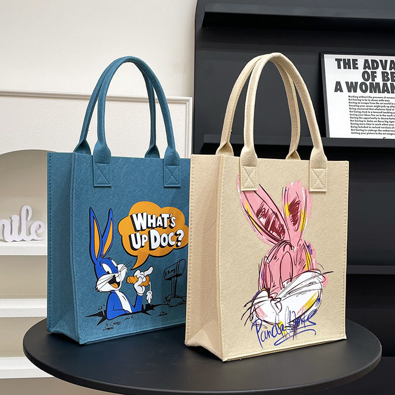 Felt Cartoon Tote Bag Large Capacity Tote Bag Cute Anime Shoulder Shopping Bag Clothes High-end Packaging Bag