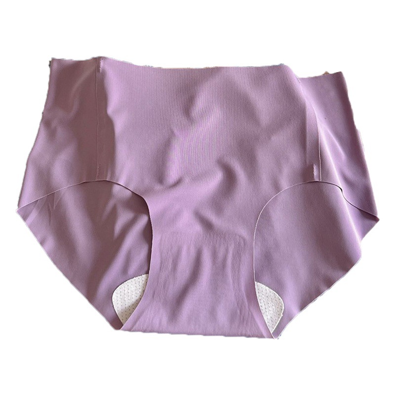 Simple Thin Invisible Traceless Mid-Waist Breathable Hip Bag Ice Silk Naked Solid Color Briefs Girl's Underwear Cotton Summer