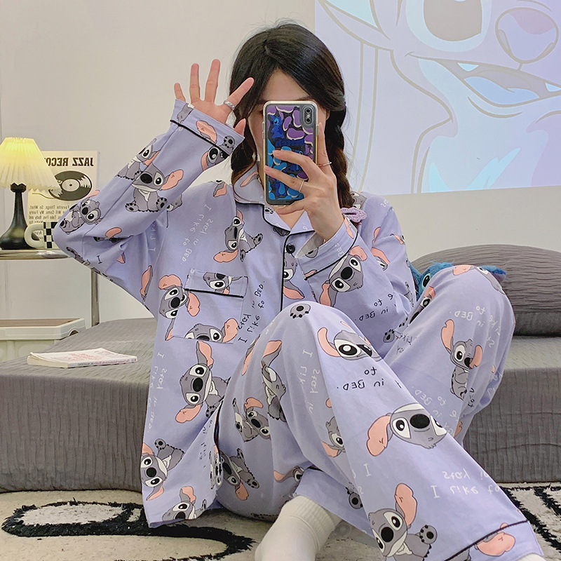 Picture of New Ins Pajamas for Women Simple Stripesd Internet Celebrity Long-Sleeved Cardigan Girl Korean Version Thin Home Wear Set Wholesale