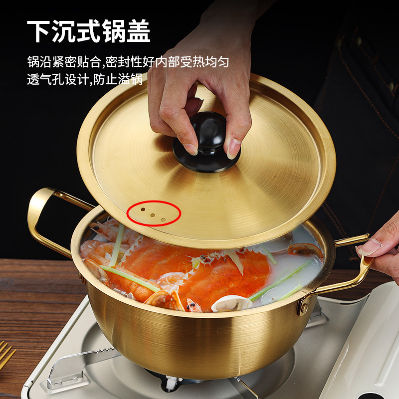 Picture of Korean Instant Noodle Pot, Small Cooking Pot, Stainless Steel Double-Eared Soup Pot, Household Korean Ramen Pot, Induction Cooker, Small Noodle Pot