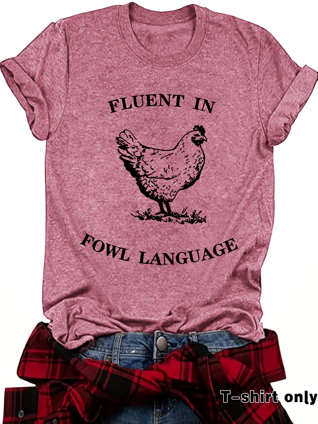 European and American casual T-shirt FLUENT IN FOWL LANGUAGE cross-border summer round neck short sleeve in stock top women