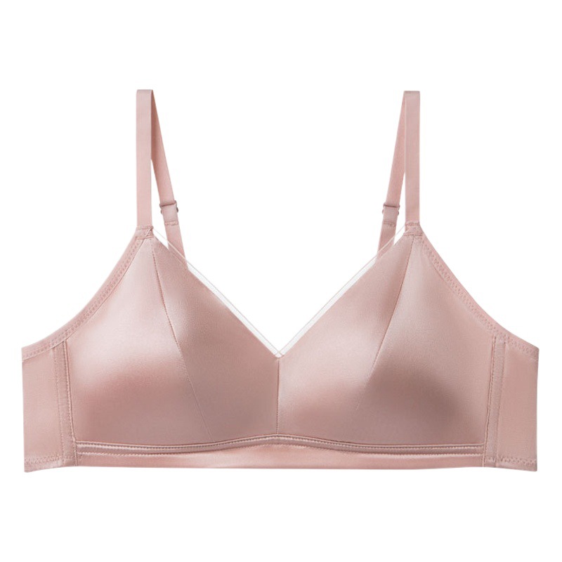 Tang Ge Gao Fixed Edition Silk Satin Non-Rim Bra French Style Glosly Mulberry Silk Thin Underwear Bra