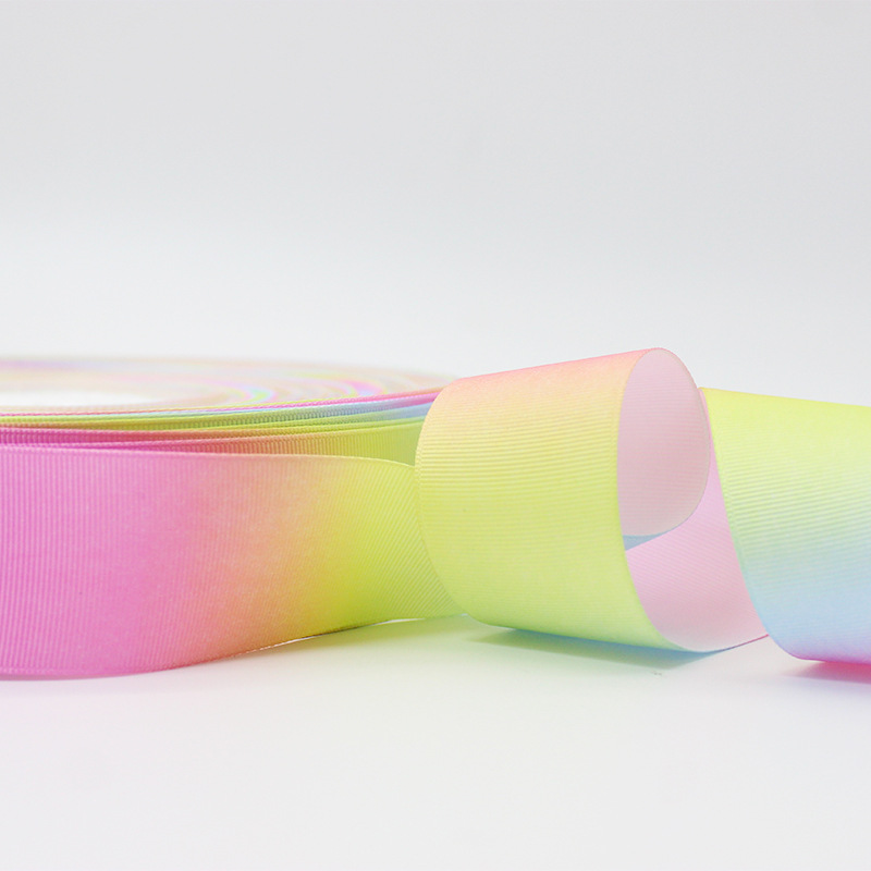 Picture of Wholesale Gradient Rainbow Ribbed Ribbon L-04 Heat Transfer DIY Bow Headdress Gift Box Packaging Accessories Ribbon