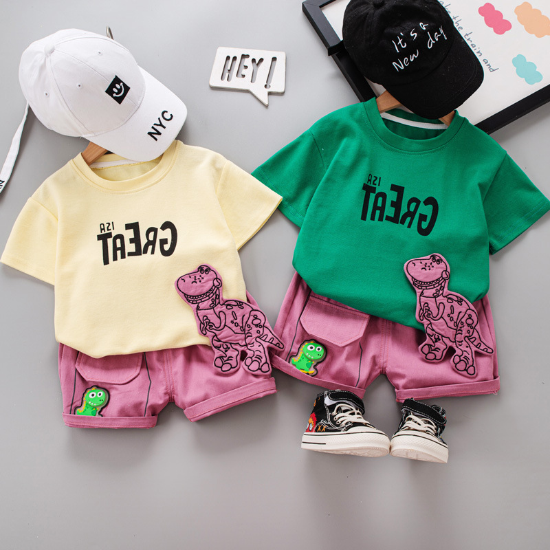 Wu Xiaoqi Children's Clothing 2024 Summer New Style 0-4 Boys and Girls Short-Sleeved Cartoon Casual Children's Summer Two-Piece Suit