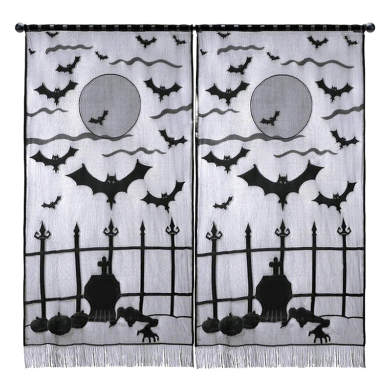 Crawling Little Ghost Festival Curtain Door Curtain Halloween Bat Door Curtain Halloween Black Lace Tassel Curtain Door Curtain