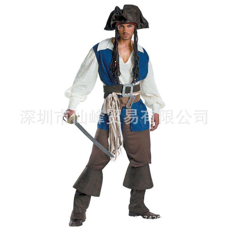 2019 New Male Adult Pirate Costume Cosplay Pirates of the Caribbean Pirates Costume Halloween Party Costume