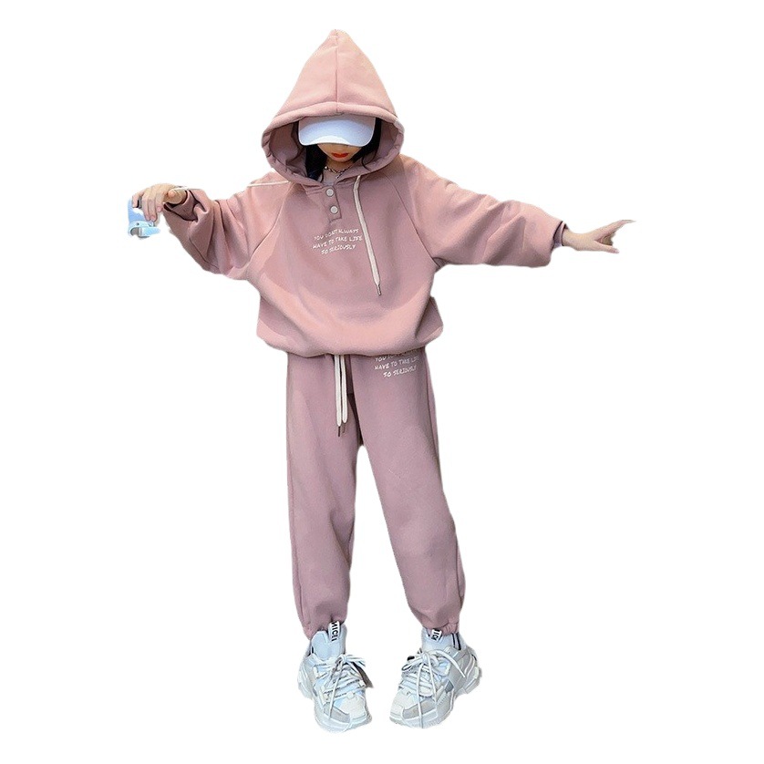 Children's Sweat and Velvet Suit 2023 Autumn and Winter New Western Style Middle and Big Children's Leisure Sports Girls' Children's Clothing Two-piece Set