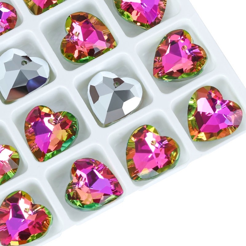 Picture of New 14mm heart crystal pendant diy accessories electroplated Aurora magic necklace pendant jewelry 12/bag