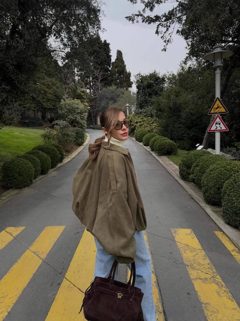 Picture of ZA foreign trade 2025 European and American style new spring women's suede texture effect bomber jacket coat