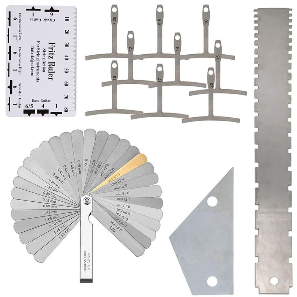 Guitar measuring tool suit chord height ruler gap ruler leveling ruler neck gap ruler T-shaped ruler 13-piece set