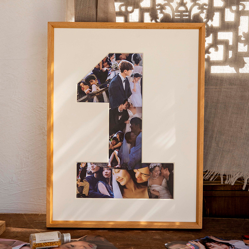 Picture of Baby growth memorial photo frame solid wood wall-mounted photo frame made of picture frame 1-year-old children's day gift table