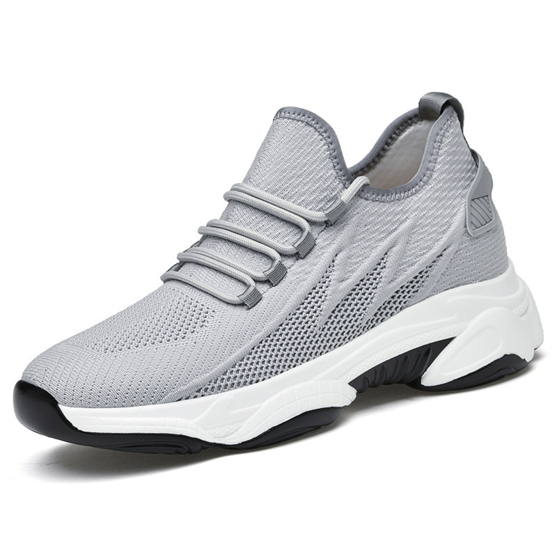 8219 men's shoes inner height flying woven running shoes thick bottom muffin mesh sneaker spring and summer breathable casual running shoes