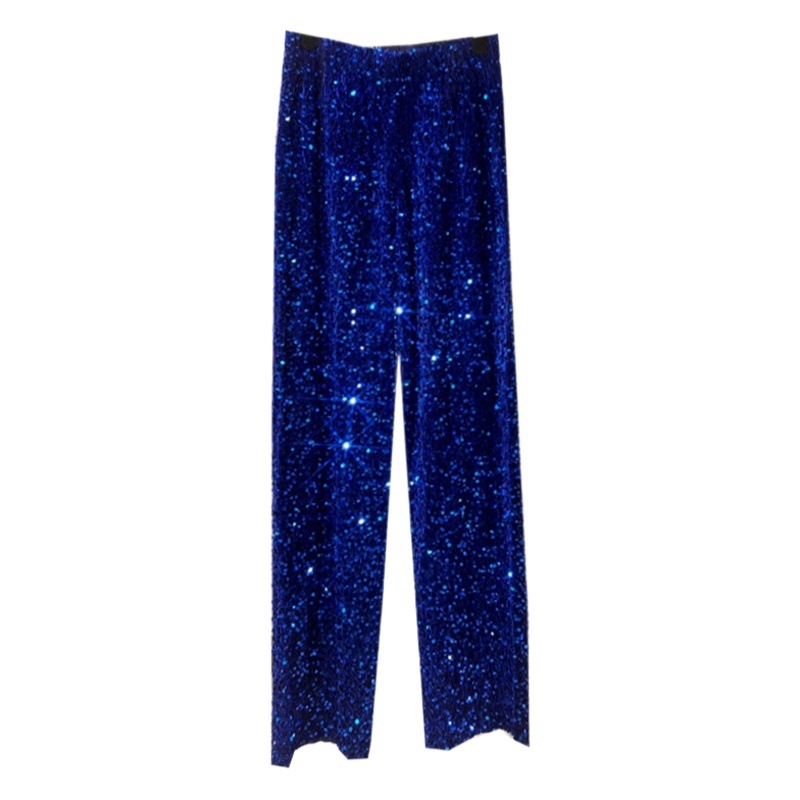Autumn and Winter New Korean Velvet Sequin Wide Leg Pants Long Dose Slimming Mop Pants Shiny Casual Straight Pants for Women