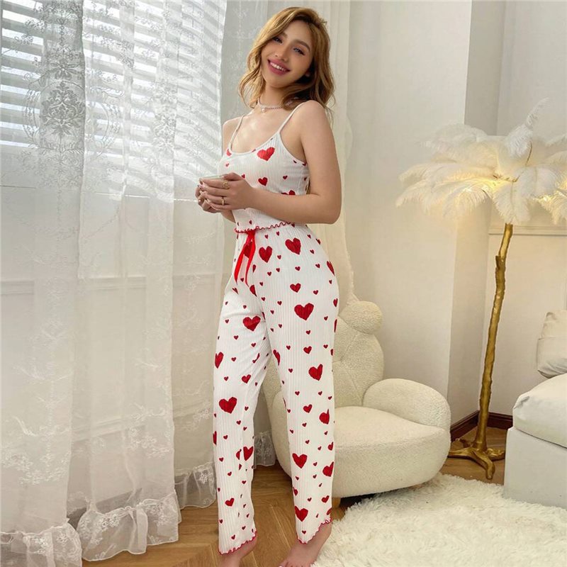 Two-Piece Cross-Border Suit, Home Clothes, Vest, Love Suspenders, Women Can Wear Trousers, European and American Pit Strip Pajamas, Hot-Selling Wear