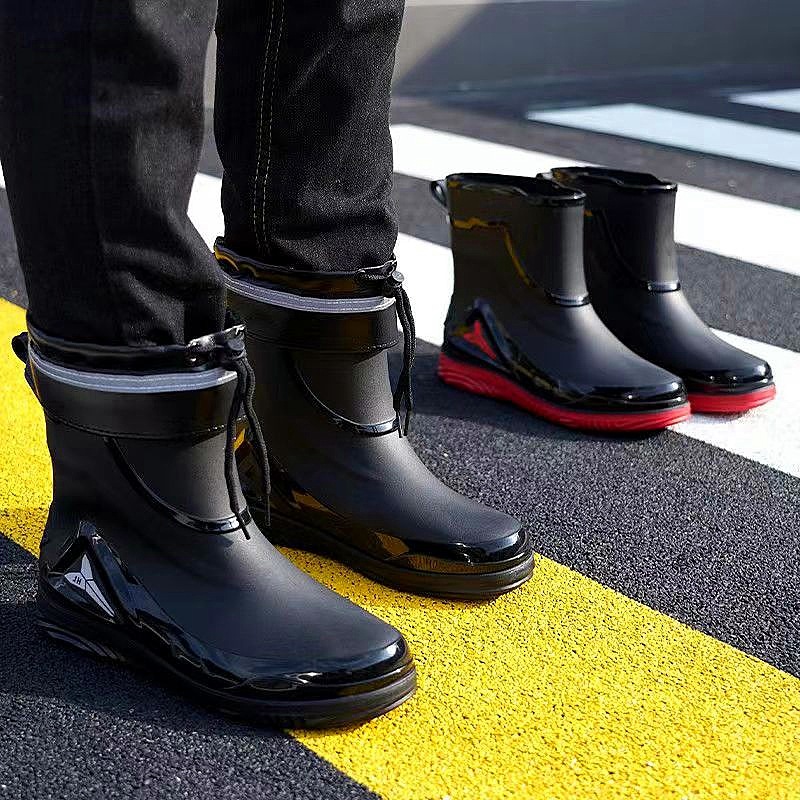 Fashion Short Thickened Waterproof Shoes Men's Rain Shoes Low-top Warm Working Rubber Shoes Non-slip Fishing Kitchen Rain Boots for Men