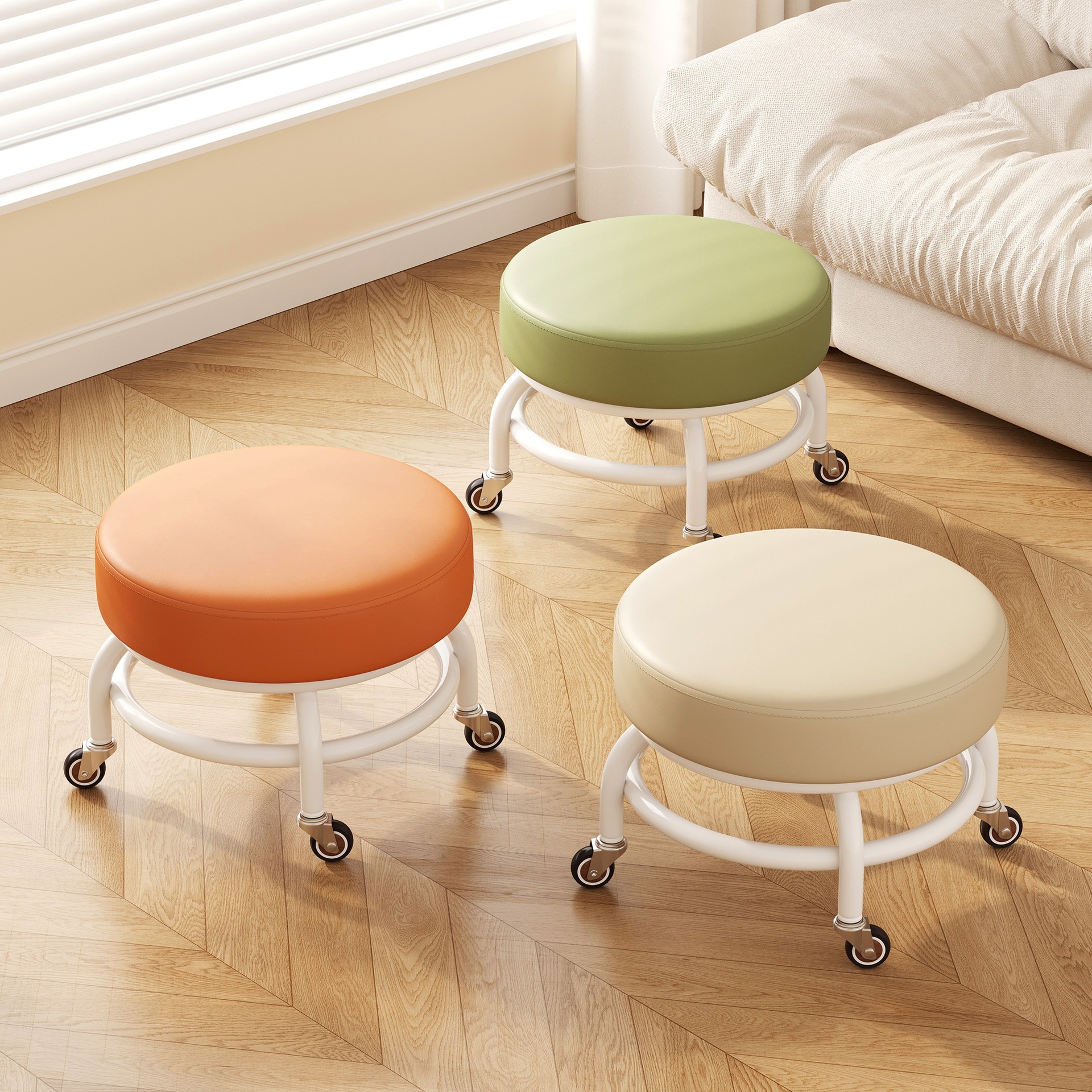Wholesale Swivel Small Stool, Silent Pulley Low Stool, Adult Thickened Soft Sitting Round Stool, Removable Shoe Changing Stool for Children
