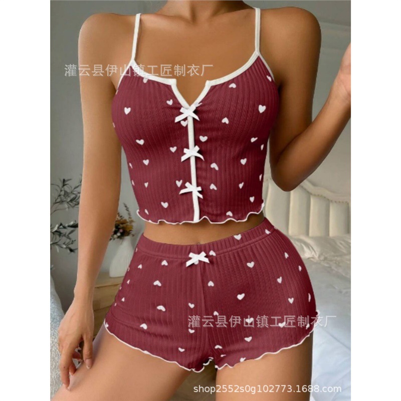 Picture of New Sling Shorts Sexy Bow Multicolor Printed Milk Silk suit Comfortable Home Wear Factory