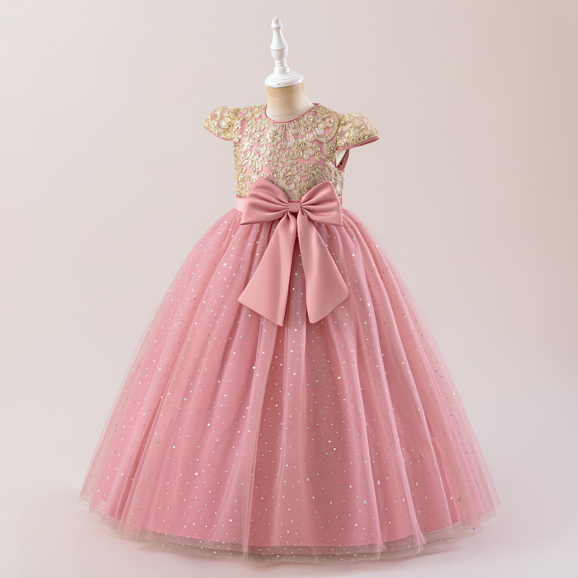Picture of 2025 Girls Princess Dress Sister Style Mesh Dress Photo Shoot Dress Embroidered Round Neck Dress Sister Dress