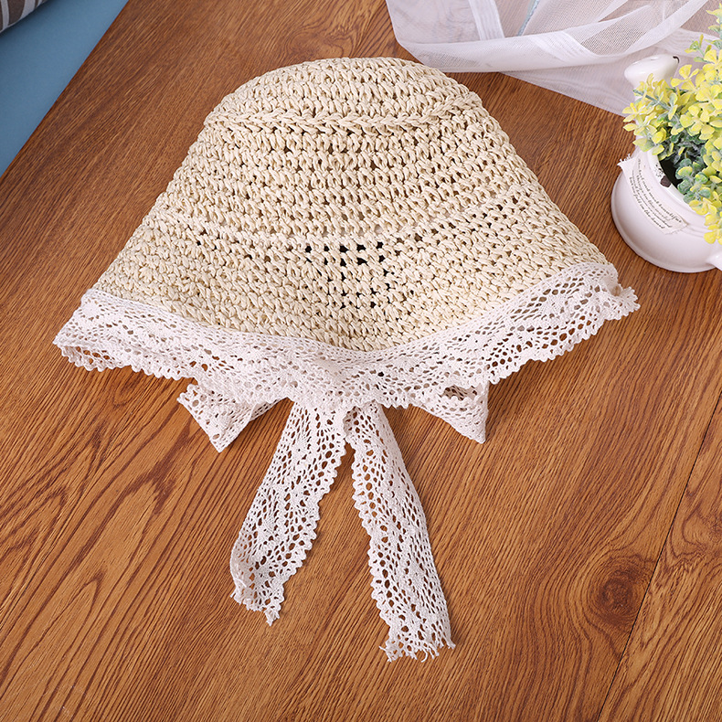Picture of Simple Lace Edge Children's Hat Fashion Handmade Trendy Hat Ladies Hat Foldable Paper Straw Hat Sun Hat MZ 7584