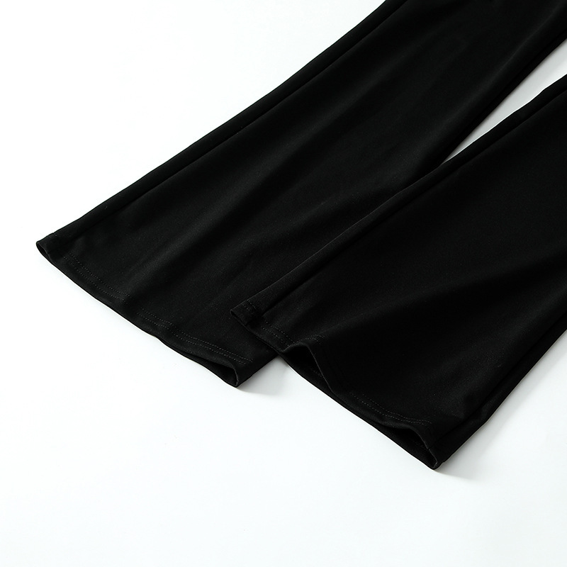 Picture of Women's Casual Leggings with Drape, Flared High-Waisted Slimming Sharkskin Black Pants for Autumn