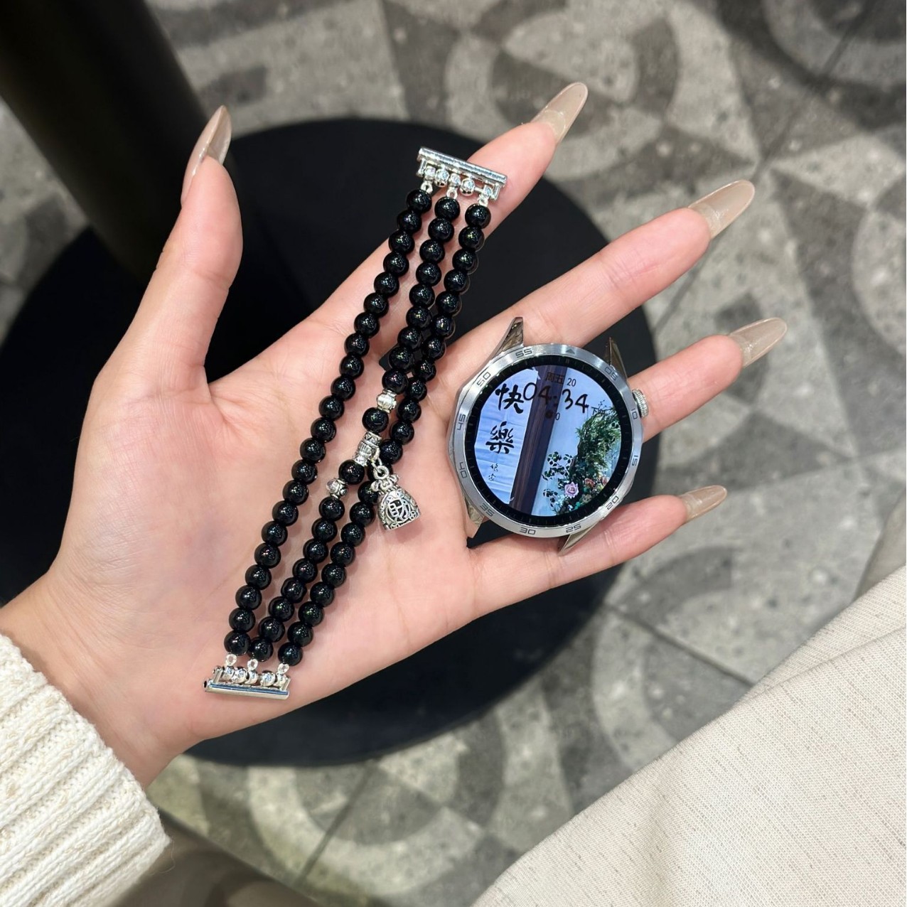Picture of Black Beaded Triple Chain for Huawei GT4/GT3 Smart Watch Strap watch3/4Pro Full Model Universal