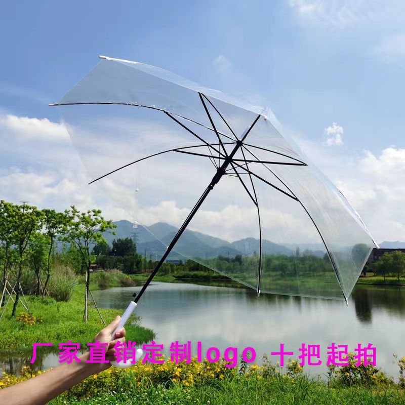 Picture of Transparent Umbrella Men and Women Internet Celebrity ins Cute Semi-automatic Straight Handle Photography Small Fresh Sunshade Sunny Umbrella Frosted Umbrella